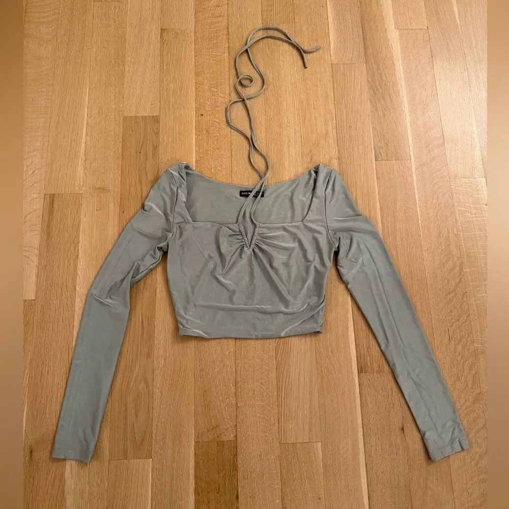 SHEIN Green Ruched Long Sleeve Blouse